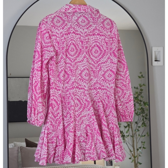 Zara Pink Tie-Dye Floral Mini Shirt Dress -  Skater Skirt, Size Large - Picture 7 of 9